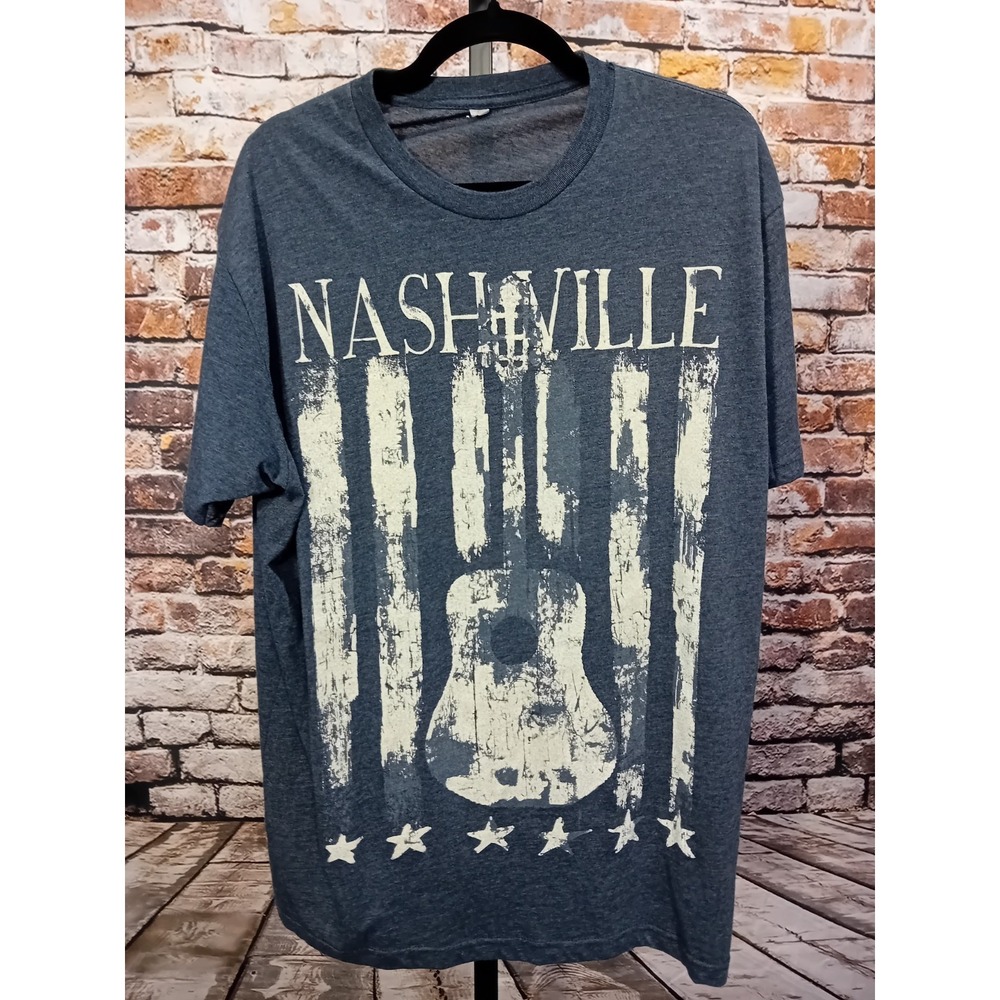 Nashville Graphic Mens T-Shirt XL Dark BL Patriotic Flag Print Distressed Cotton